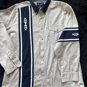 Vintage Wrangler Western Shirt Mens Large Tan Blue Southwestern Embroidered